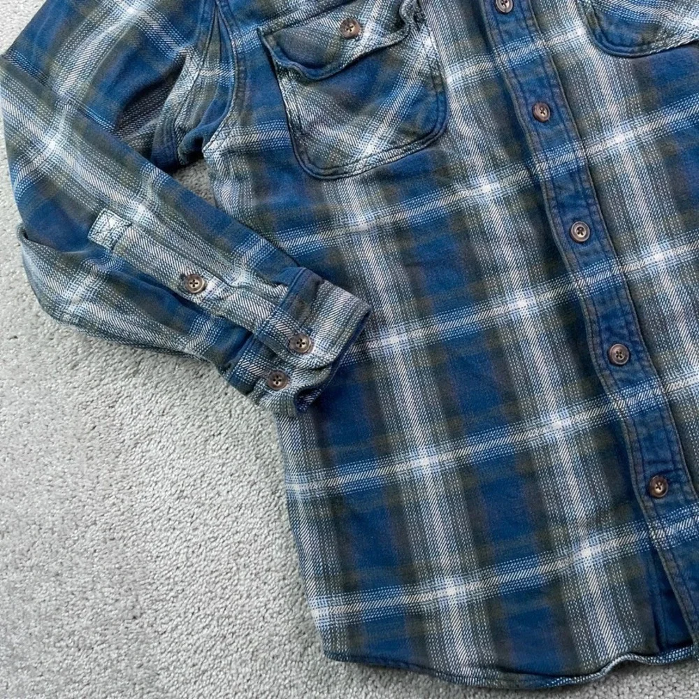 Duluth Shirt Mens Small‎ Blue Grey Heavy Burlyweight Flannel Workwear Tradesman